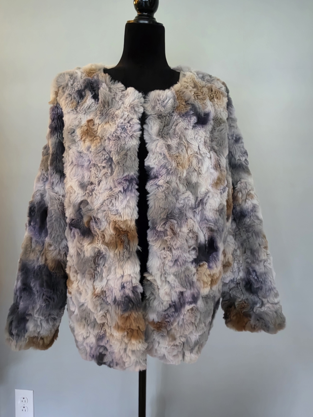Plush Multi-Color Teddy Jacket in Gray, Taupe & Lavender
